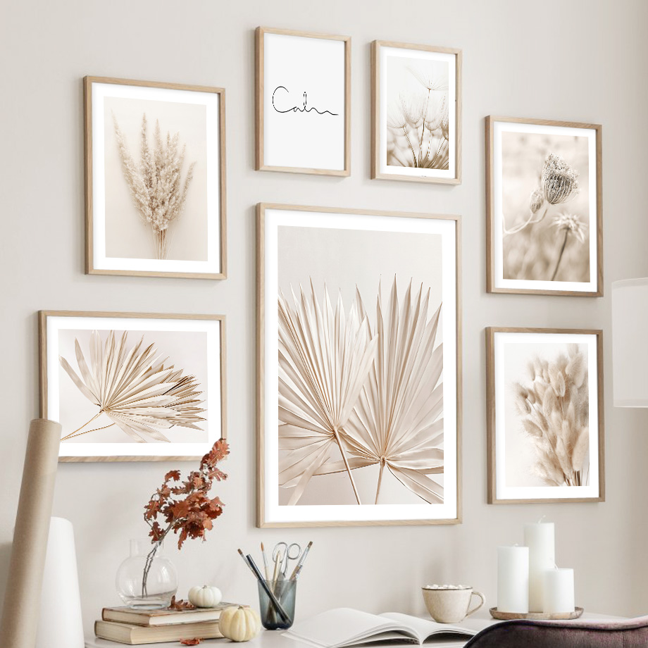 Palm Leaf Dried - Нейтрально-бежевое бохо-панно на холсте с изображением